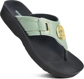 AEROTHOTIC Arch Support Flip Flops for Women Comfortable Stylish Straps with Non Slip Footbed Fashion Dressy Sandals Outdoor Travel Vacation Essentials