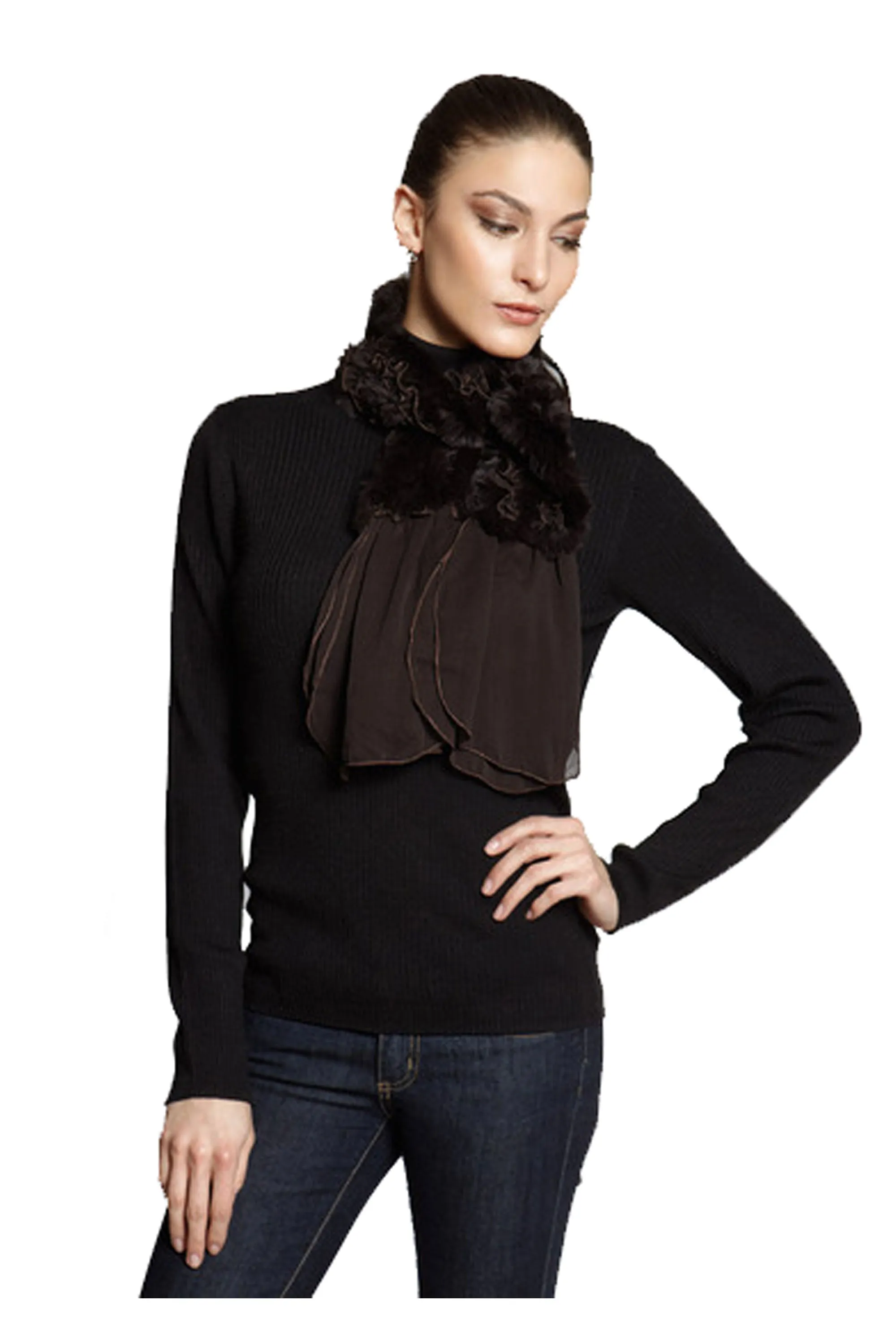 ALDAN - Knitted Rex Rabbit Scarf with Chiffon