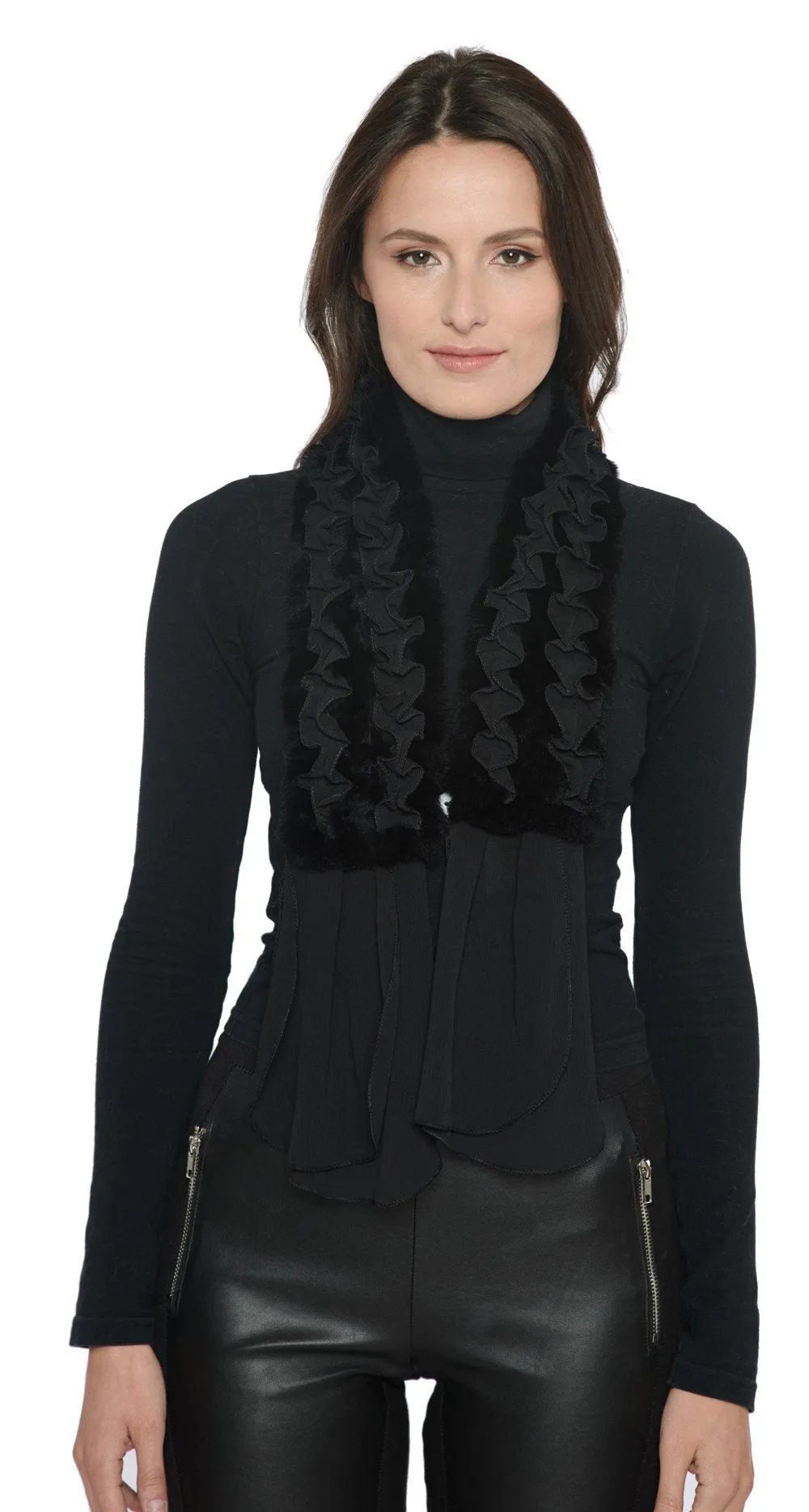 ALDAN - Knitted Rex Rabbit Scarf with Chiffon