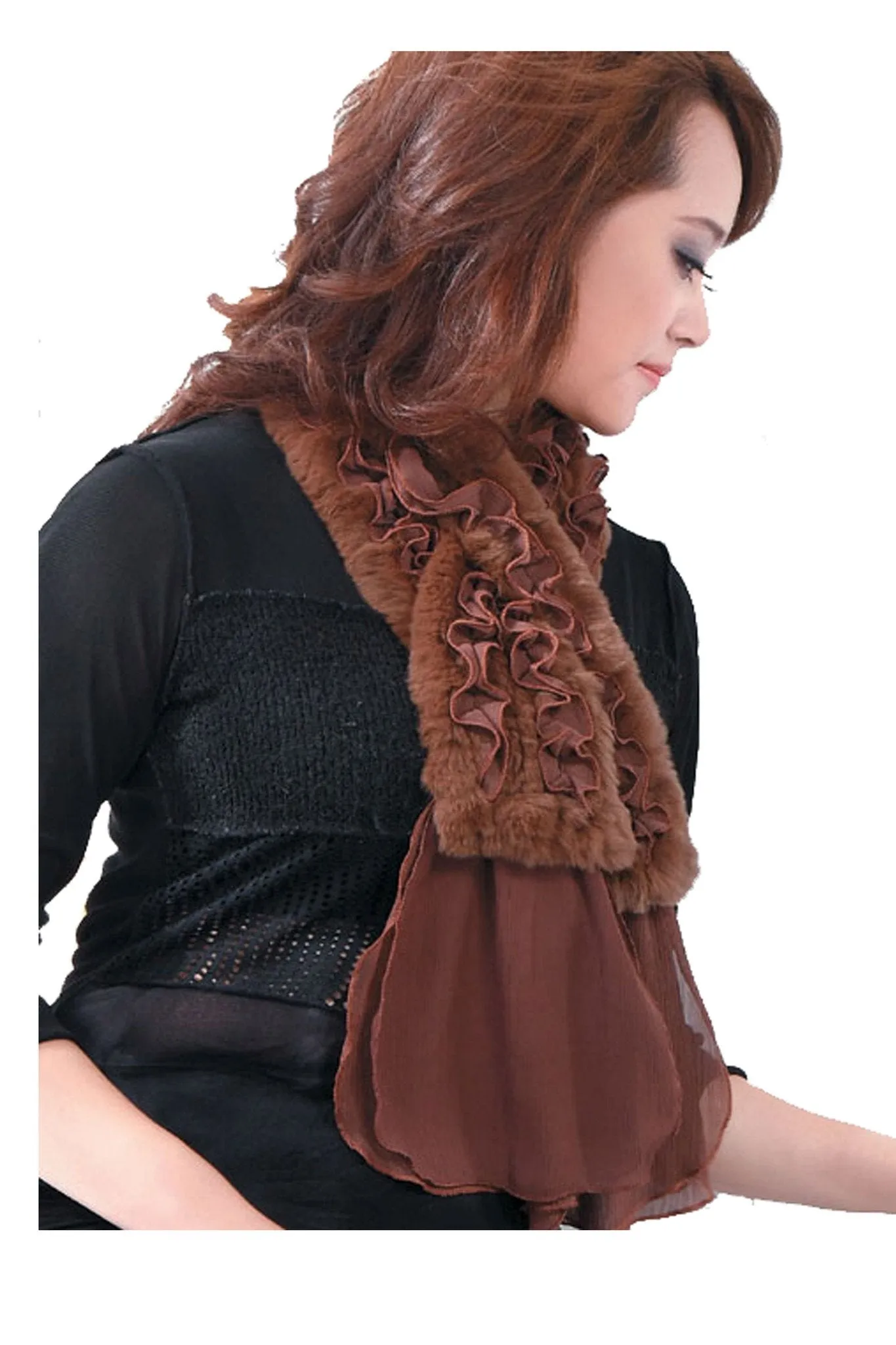 ALDAN - Knitted Rex Rabbit Scarf with Chiffon