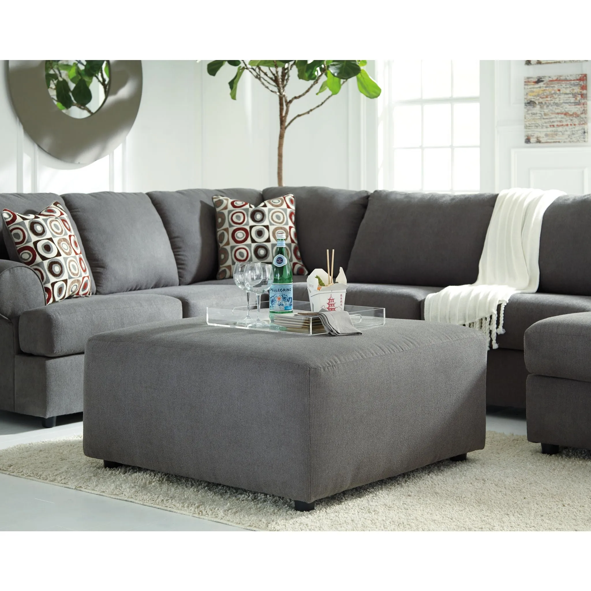 Arlie Oversized Accent Ottoman - Steel
