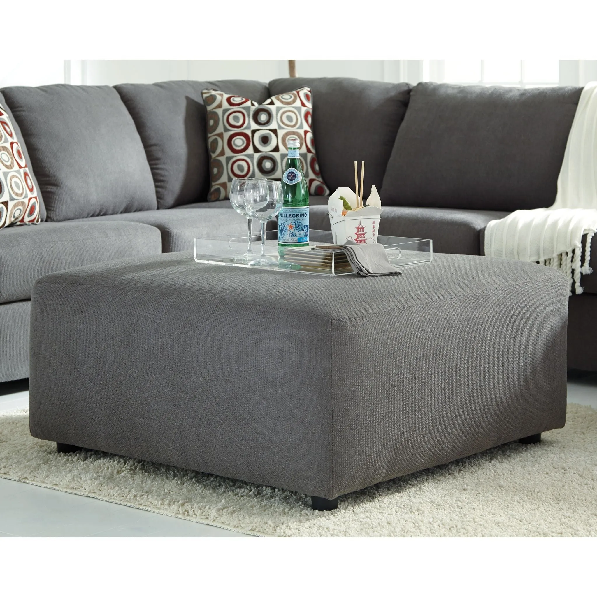 Arlie Oversized Accent Ottoman - Steel