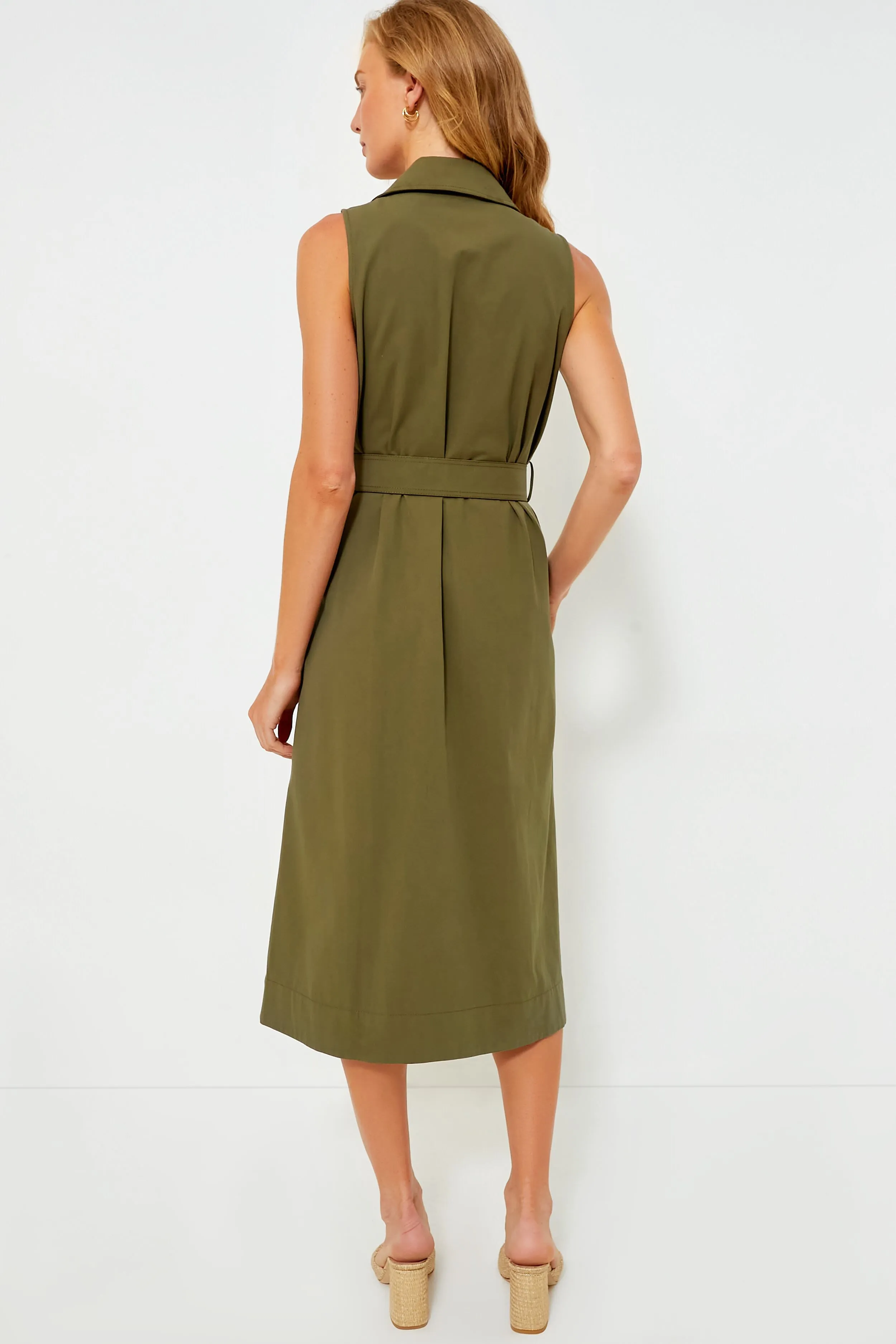 Army Green Sleeveless Chamberlin Dress