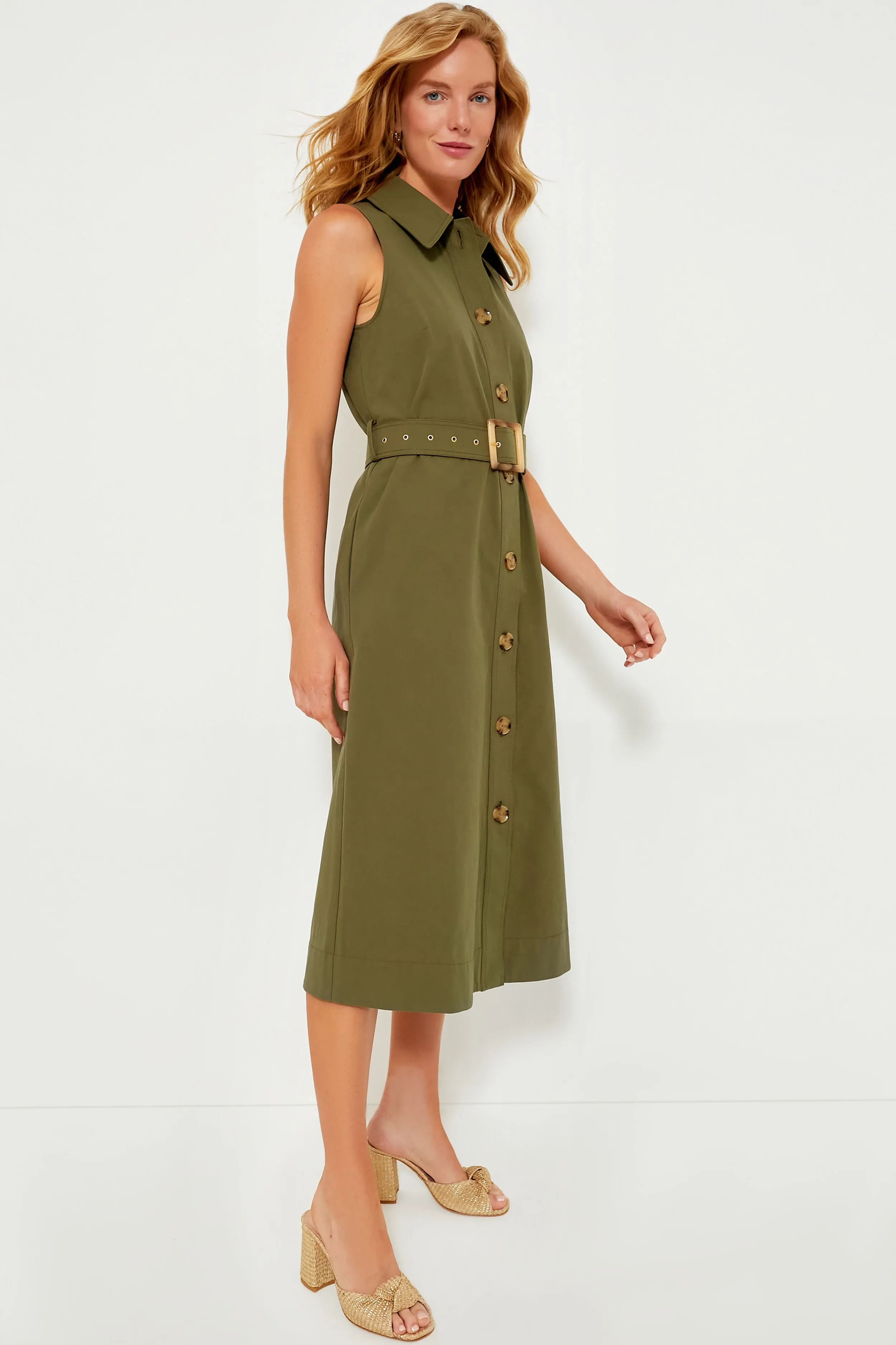 Army Green Sleeveless Chamberlin Dress