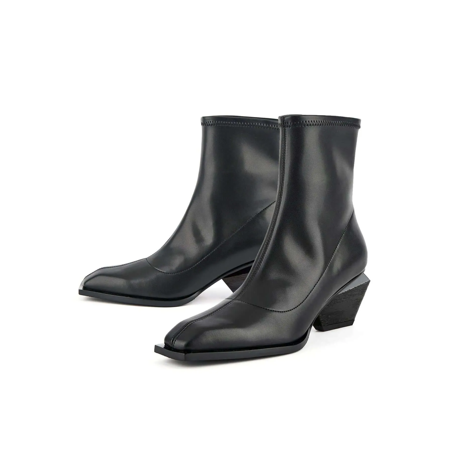 Black High Ankle Leather Boots