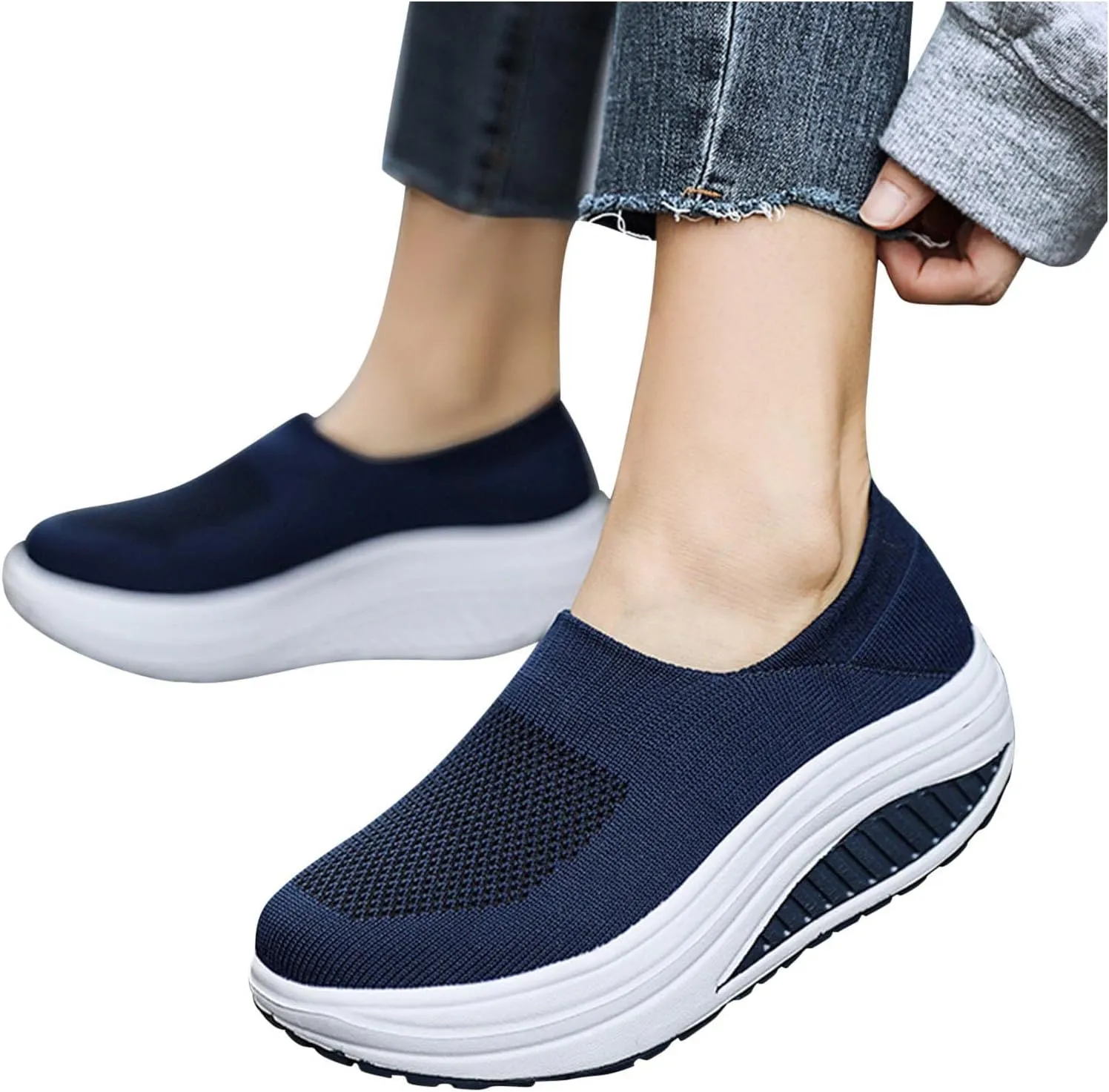 Black Walking Shoes Women Casual Mesh Breathable Sneakers Lightweight Sports Hiking Shoe Slip on Jogging Workout Sneaker Footwear