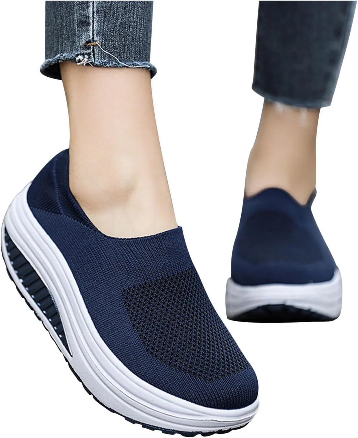 Black Walking Shoes Women Casual Mesh Breathable Sneakers Lightweight Sports Hiking Shoe Slip on Jogging Workout Sneaker Footwear