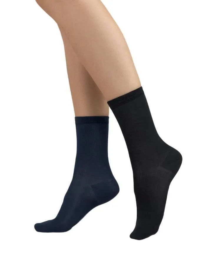 Bleu Foret Solid Color Cotton Socks Twin Pack