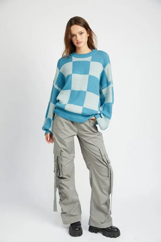 Blue Checkered Pattern Sweater
