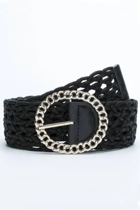 Bohemian Elegant Large Round Buckle Belt: Black