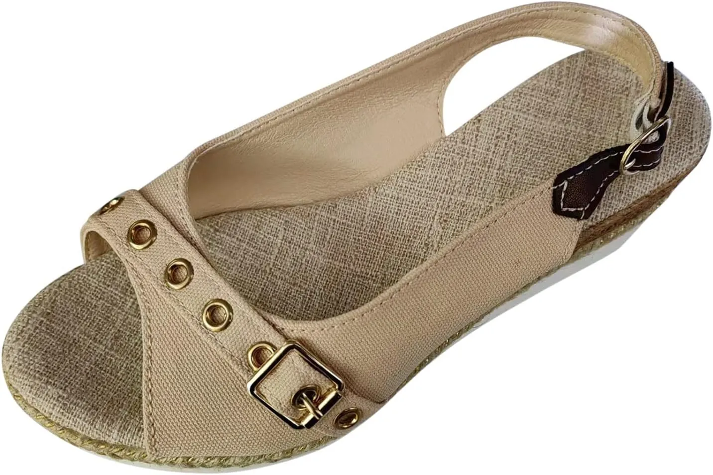 Canvas Open Toe Belt Thick Sole Sandals for Women Ankle Strap Platform High Heels Vacation Summer Espadrilles Wedges