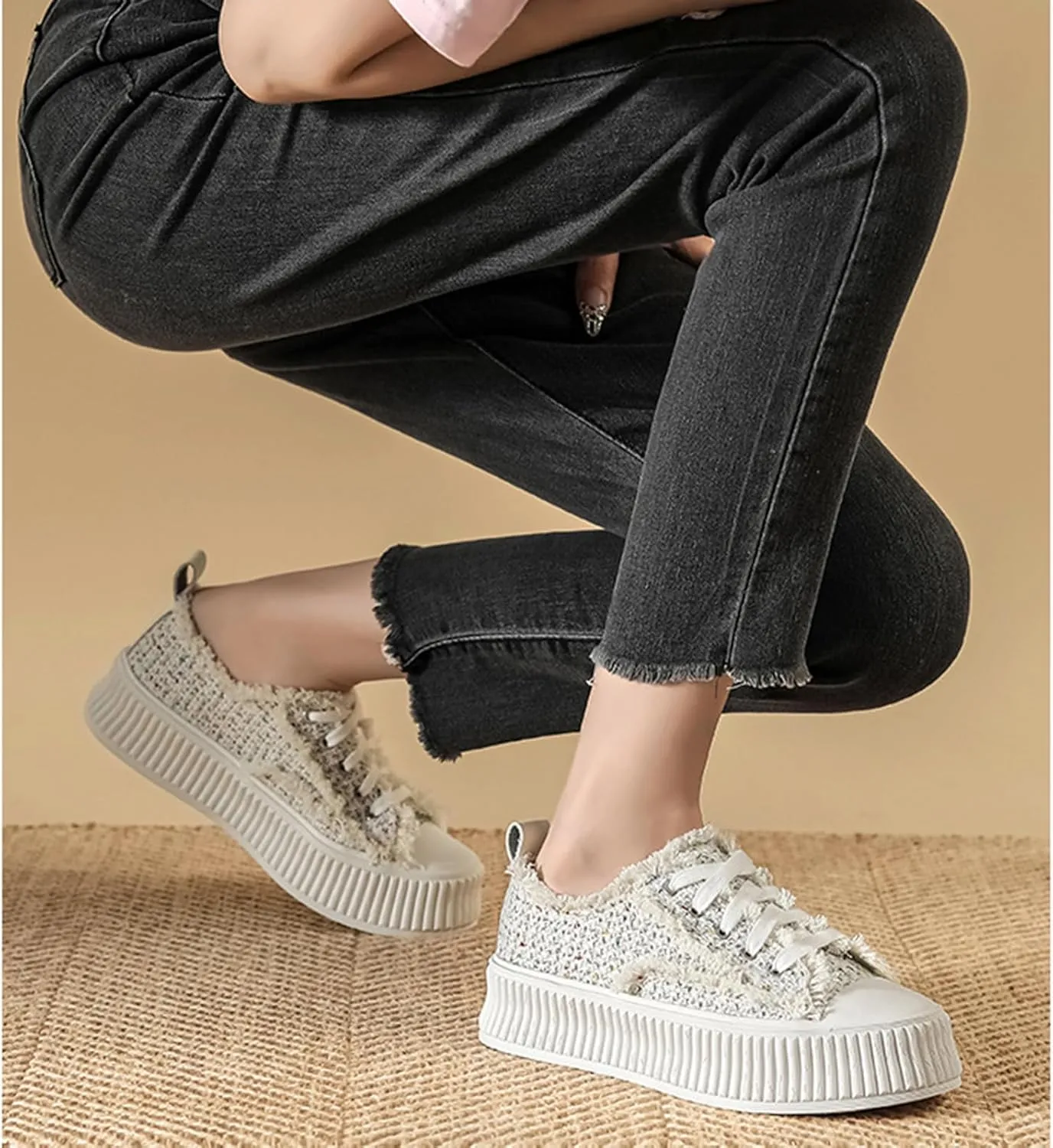 Canvas Shoes for Women Platform Canvas Sneakers Low Top Lace up Comfortable Casual