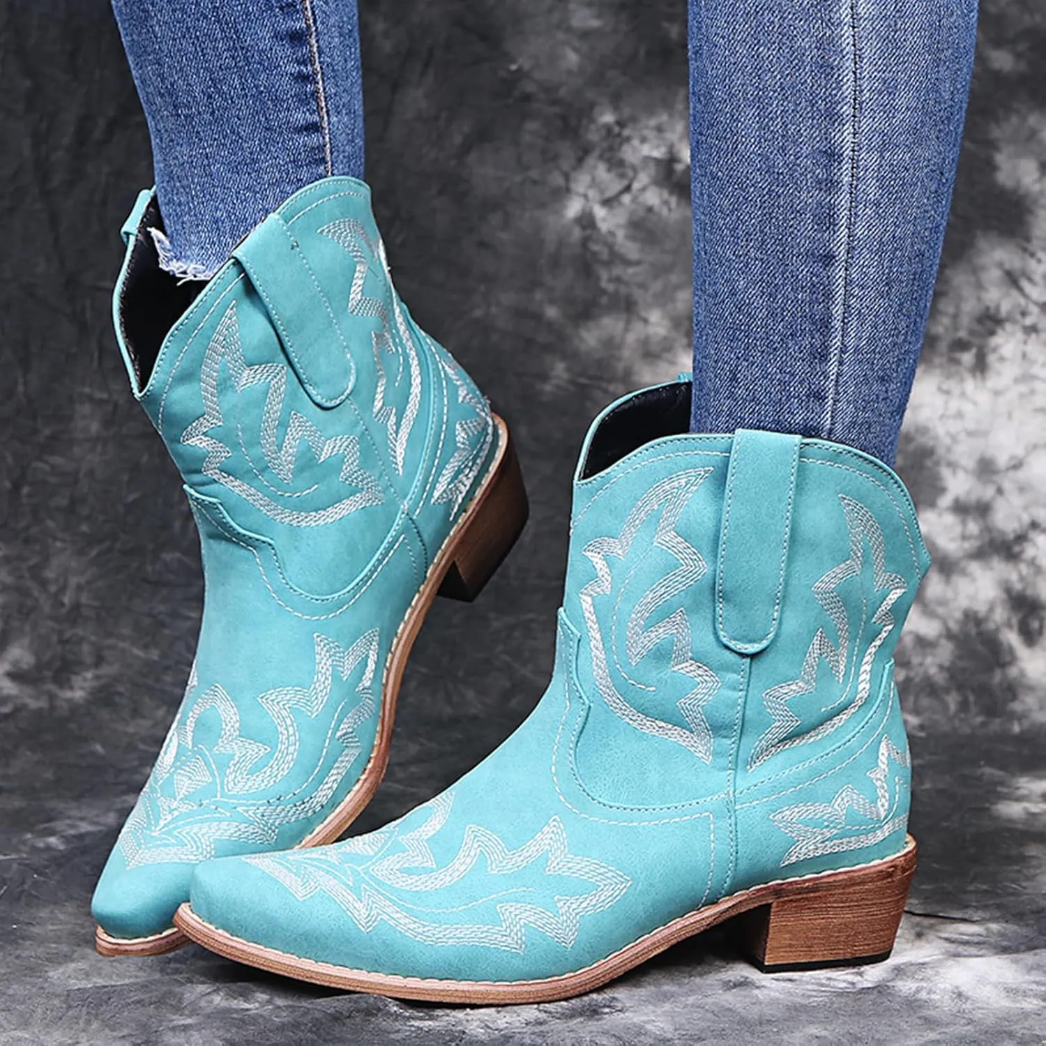 Cowboy Boots for Women Ankle Cowgirl Western Booties Stitched Embroidered Pointed Toe Classic Short Boots