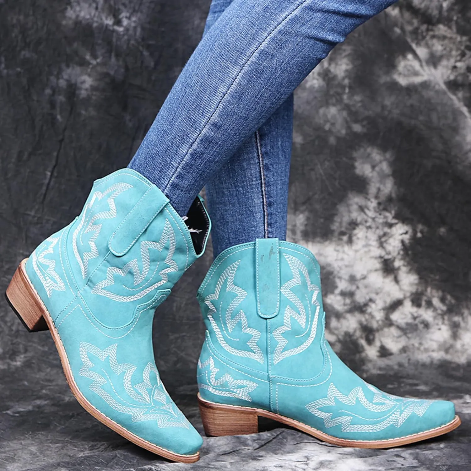 Cowboy Boots for Women Ankle Cowgirl Western Booties Stitched Embroidered Pointed Toe Classic Short Boots
