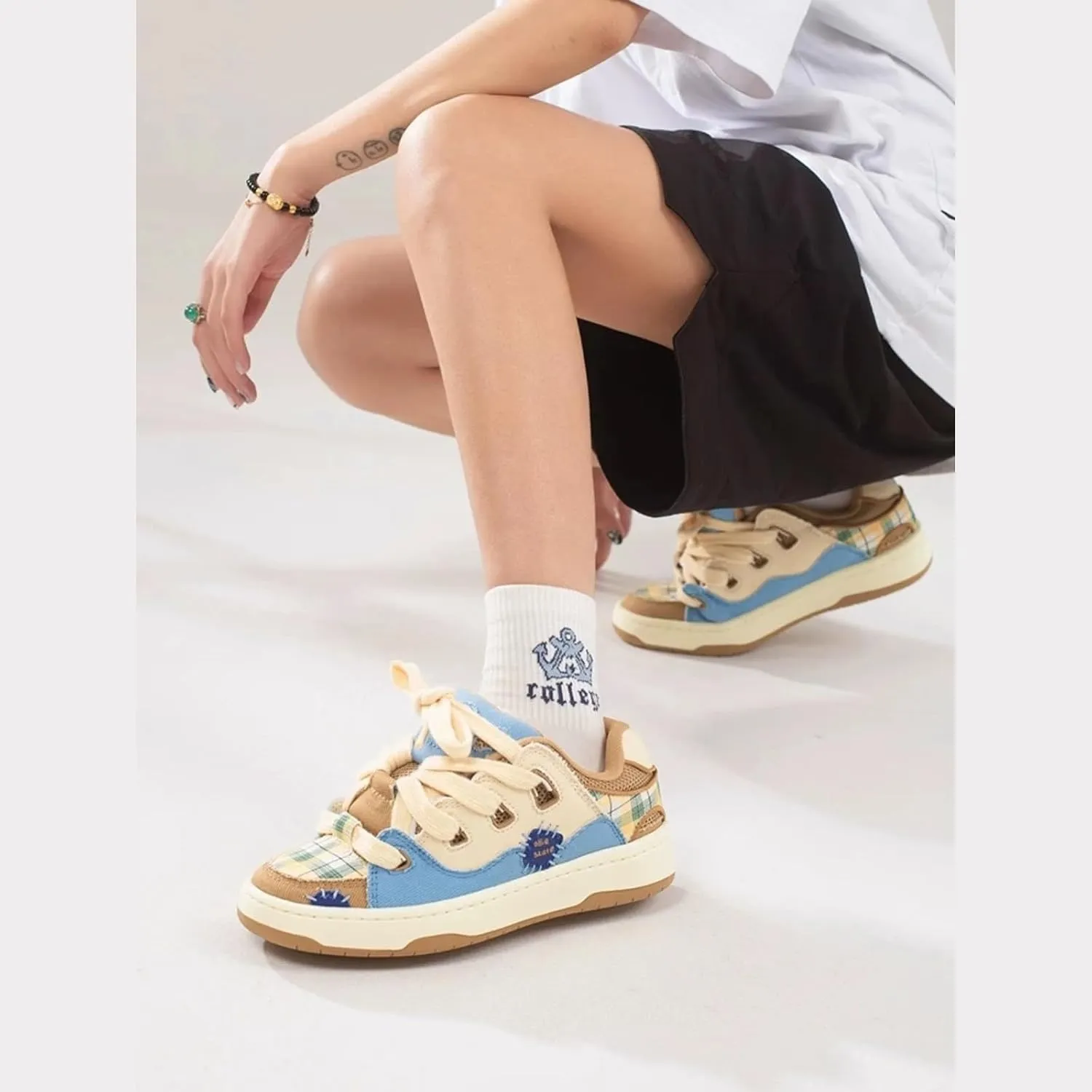 Cut Sweet Beer Fashion Chunky Sneakers for Men Trendy Casual Aesthetic Canvas Walking Shoes