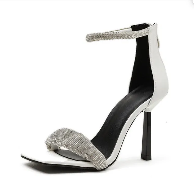 Diamond Square Head With Thin High Heel Open Toe Sandals
