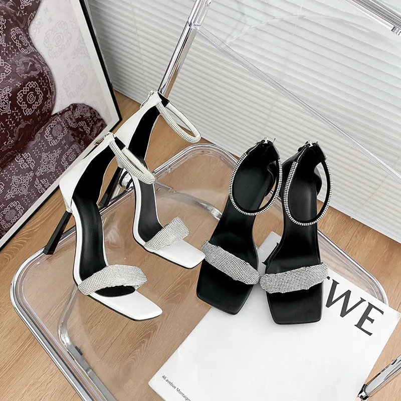 Diamond Square Head With Thin High Heel Open Toe Sandals