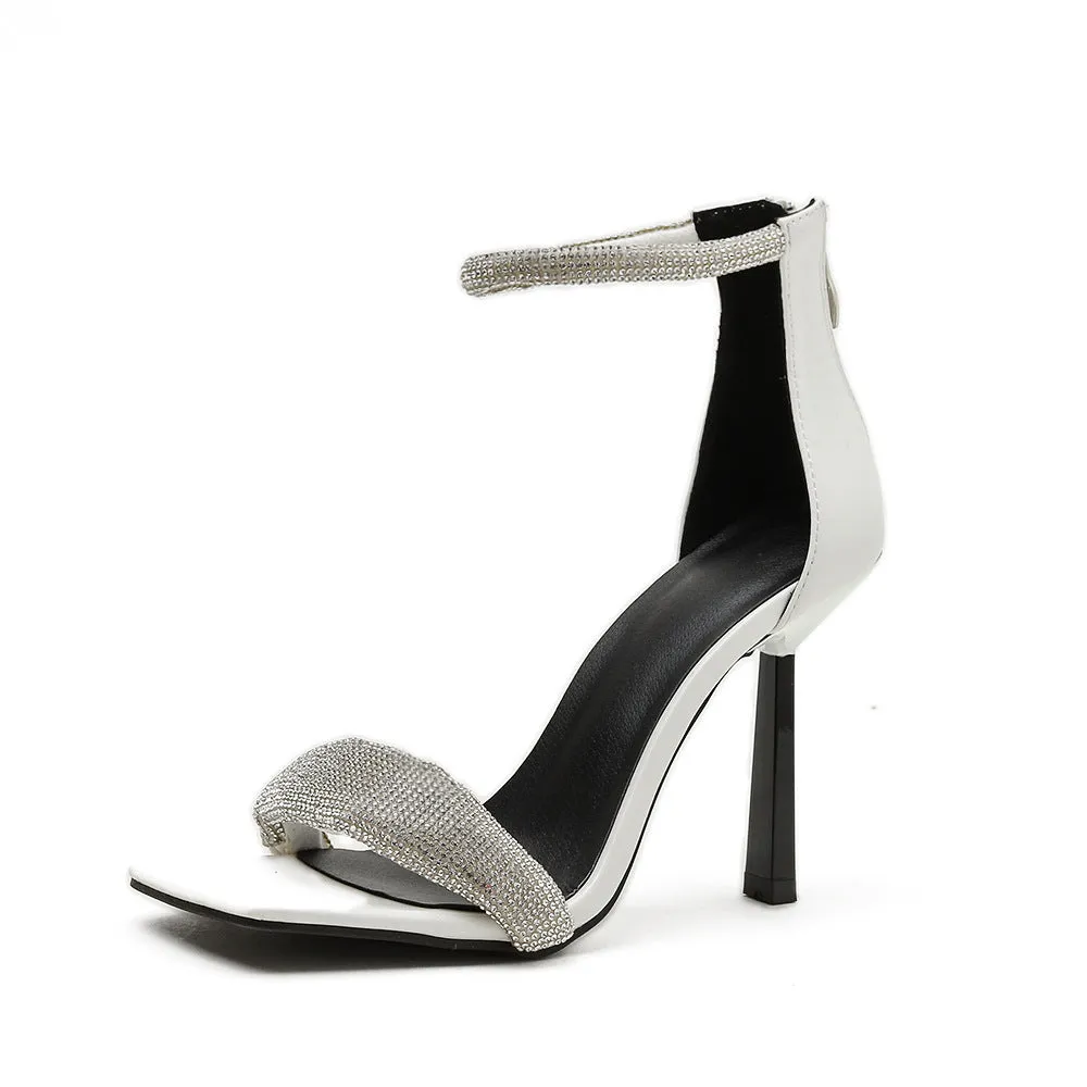 Diamond Square Head With Thin High Heel Open Toe Sandals