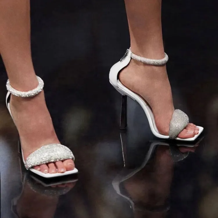 Diamond Square Head With Thin High Heel Open Toe Sandals