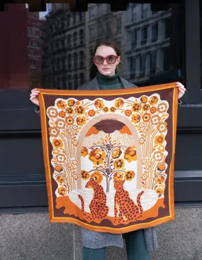 Double Sided Silk Scarf Of Leopards With Floral Fountain