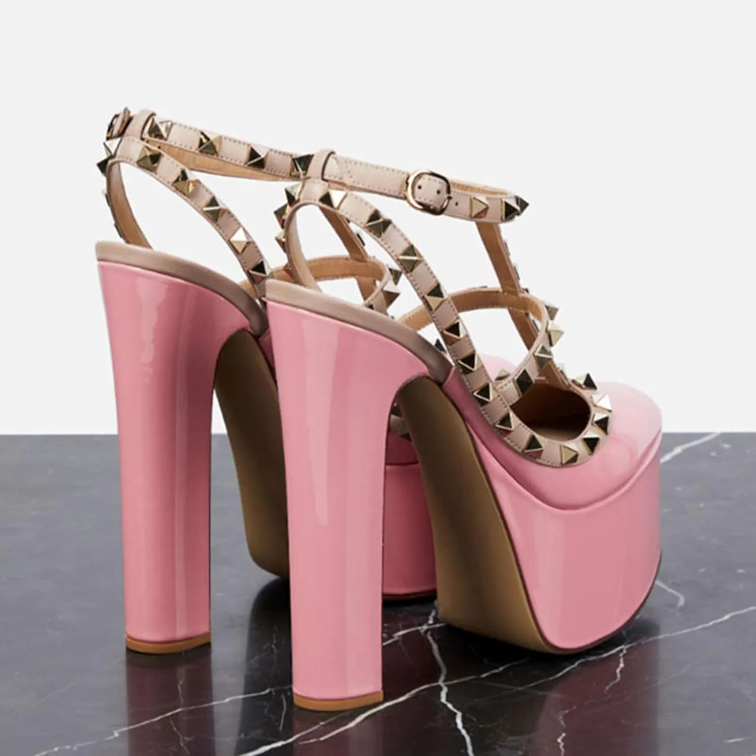 Fashion Women's Sexy Roma Sandals with Rivet, Sweet Closed Toe Elegant T-tied High Heels for Party, Banquet And Catwalk