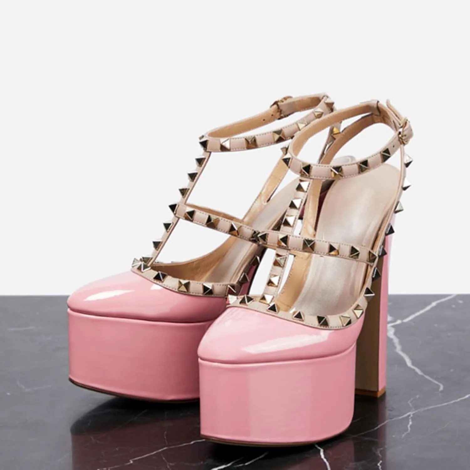 Fashion Women's Sexy Roma Sandals with Rivet, Sweet Closed Toe Elegant T-tied High Heels for Party, Banquet And Catwalk