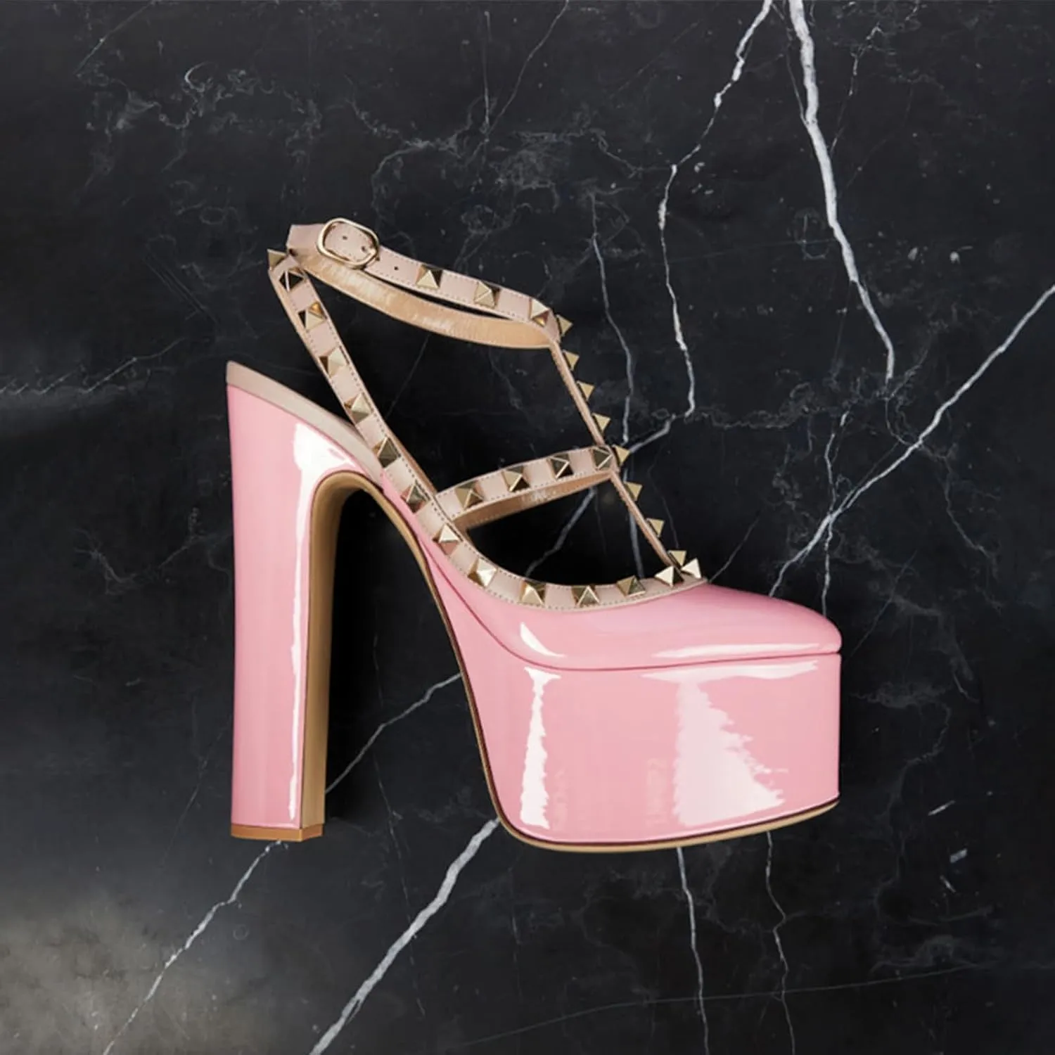 Fashion Women's Sexy Roma Sandals with Rivet, Sweet Closed Toe Elegant T-tied High Heels for Party, Banquet And Catwalk