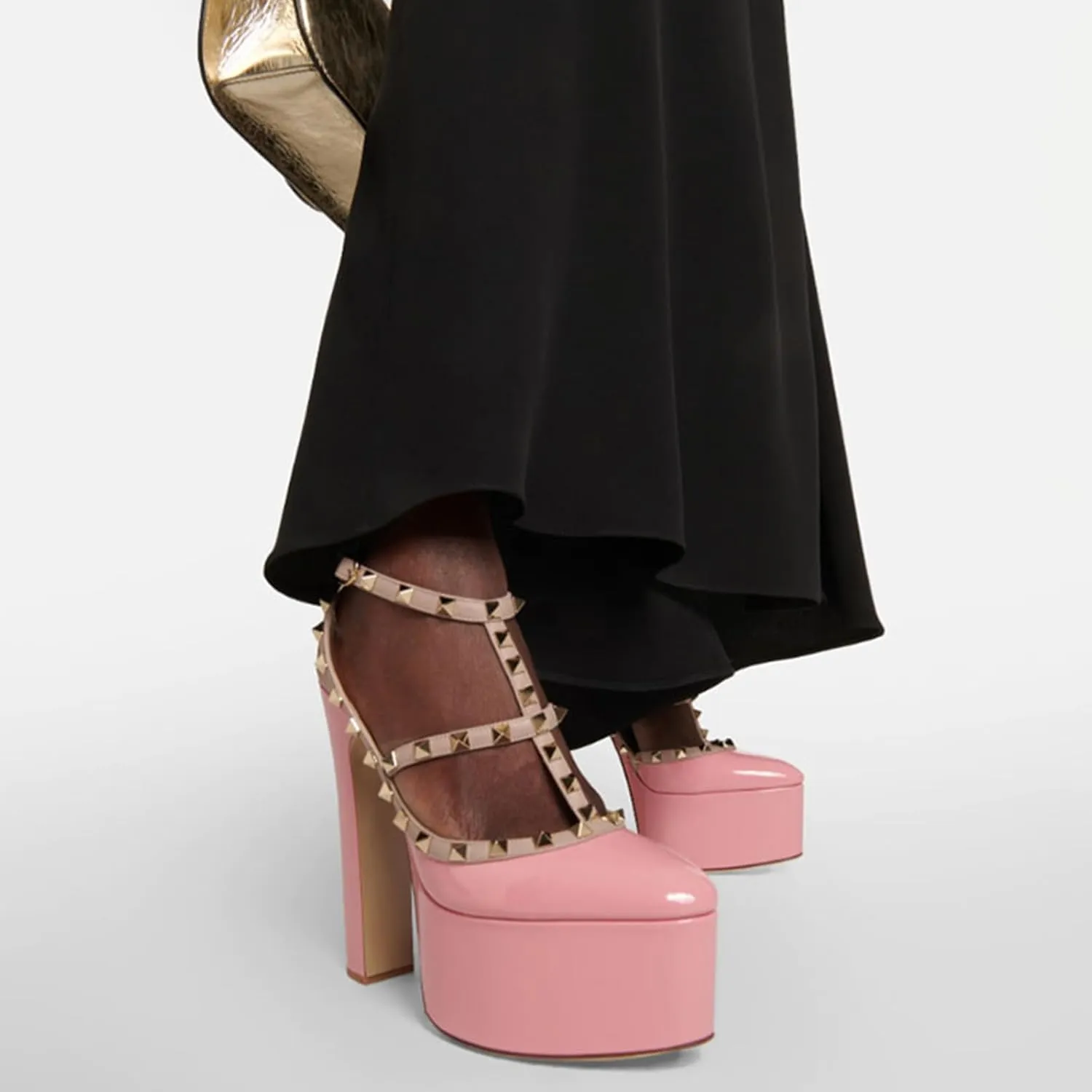 Fashion Women's Sexy Roma Sandals with Rivet, Sweet Closed Toe Elegant T-tied High Heels for Party, Banquet And Catwalk