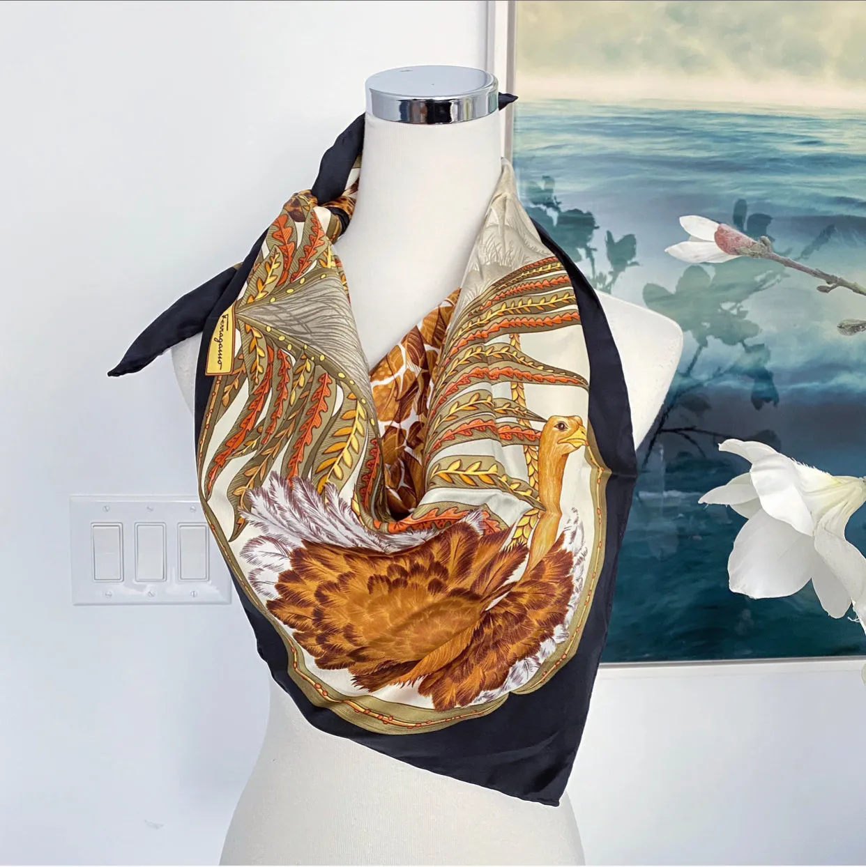Ferragamo Vintage 1990's Safari Animals Silk Scarf
