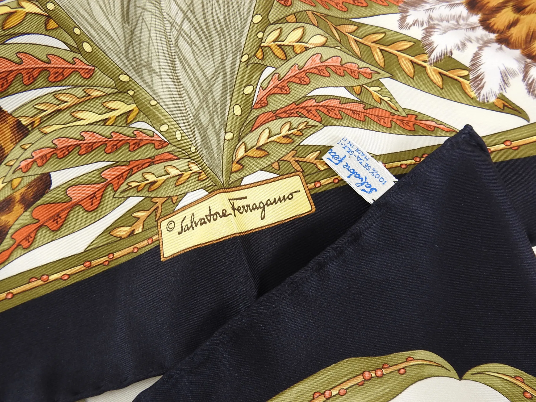 Ferragamo Vintage 1990's Safari Animals Silk Scarf
