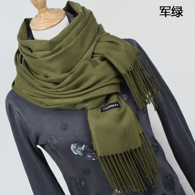 (FREE SHIPPING) Women cashmere scarfs with tassel lady winter thick warm