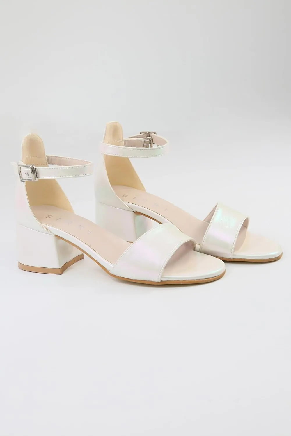 Girls' Iridescent Block-Heel Sandals with Adjustable Ankle Strap  Stylish & Comfortable Kids Dress Shoes