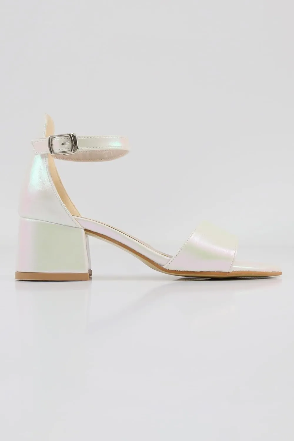 Girls' Iridescent Block-Heel Sandals with Adjustable Ankle Strap  Stylish & Comfortable Kids Dress Shoes