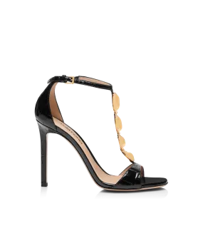 Glossy Stamped Crocodile Leather Titan T Strap Sandal