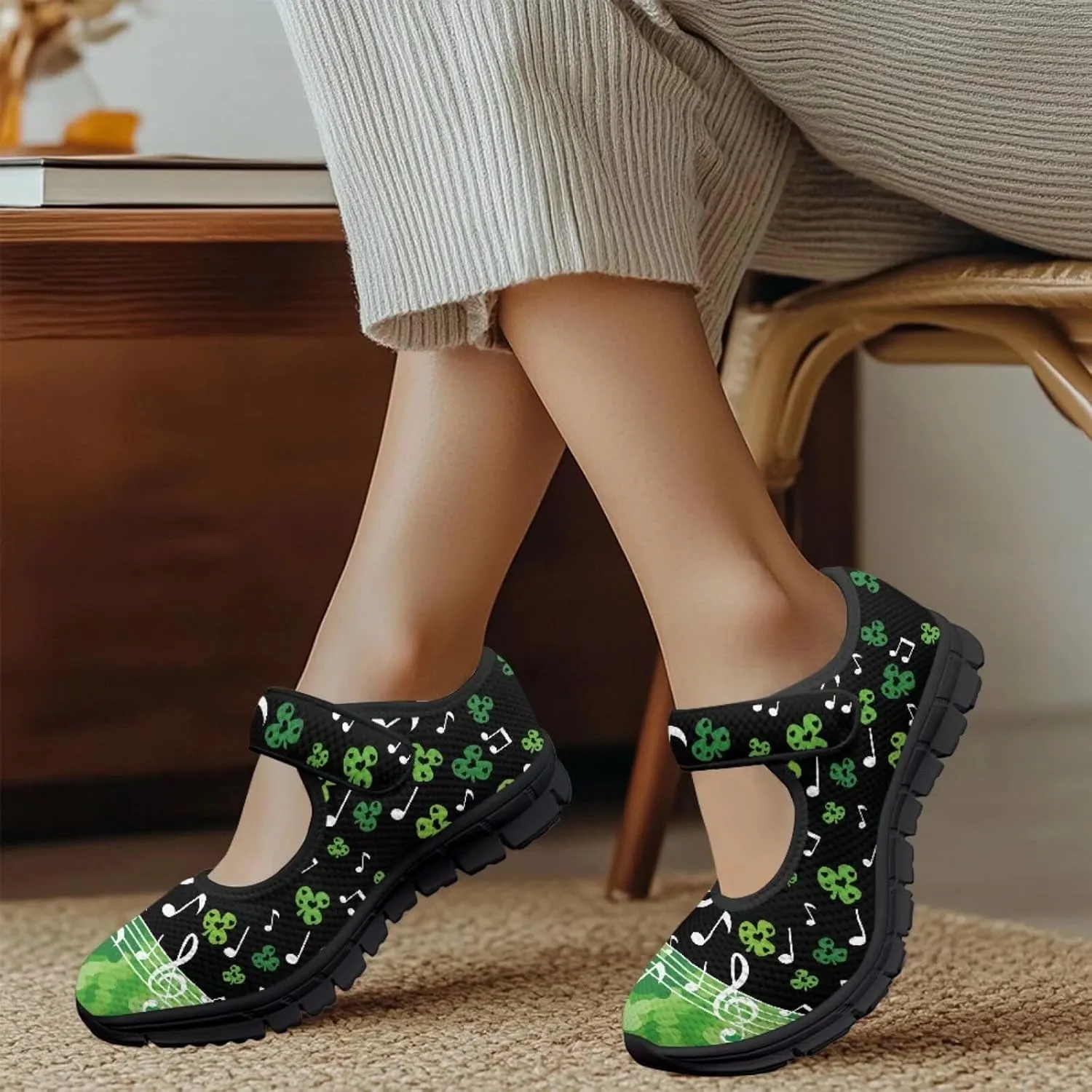 Jeiento St Patrick's Day Mesh Flats for Women Round Toe Ballet Flats Mary Jane Flats