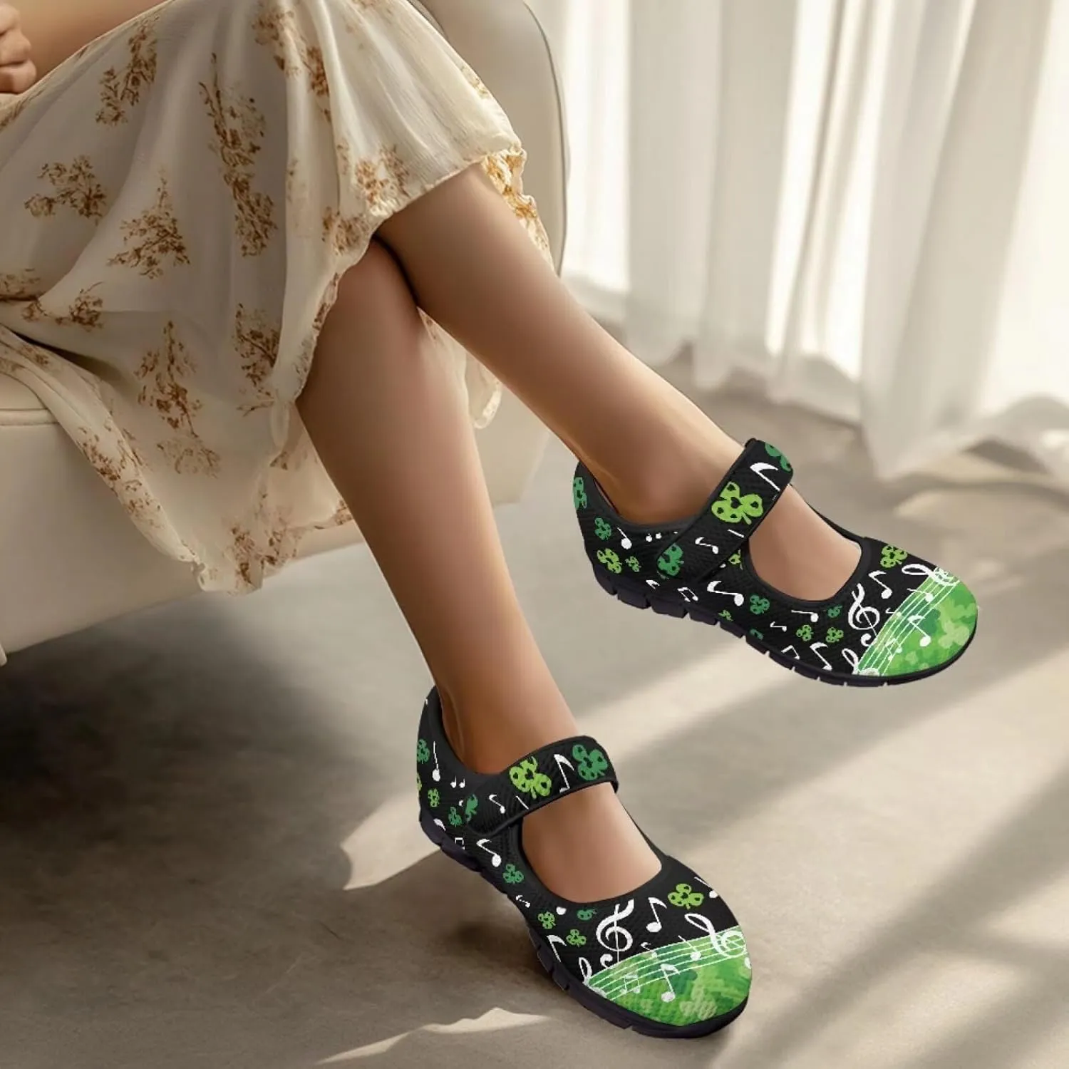 Jeiento St Patrick's Day Mesh Flats for Women Round Toe Ballet Flats Mary Jane Flats