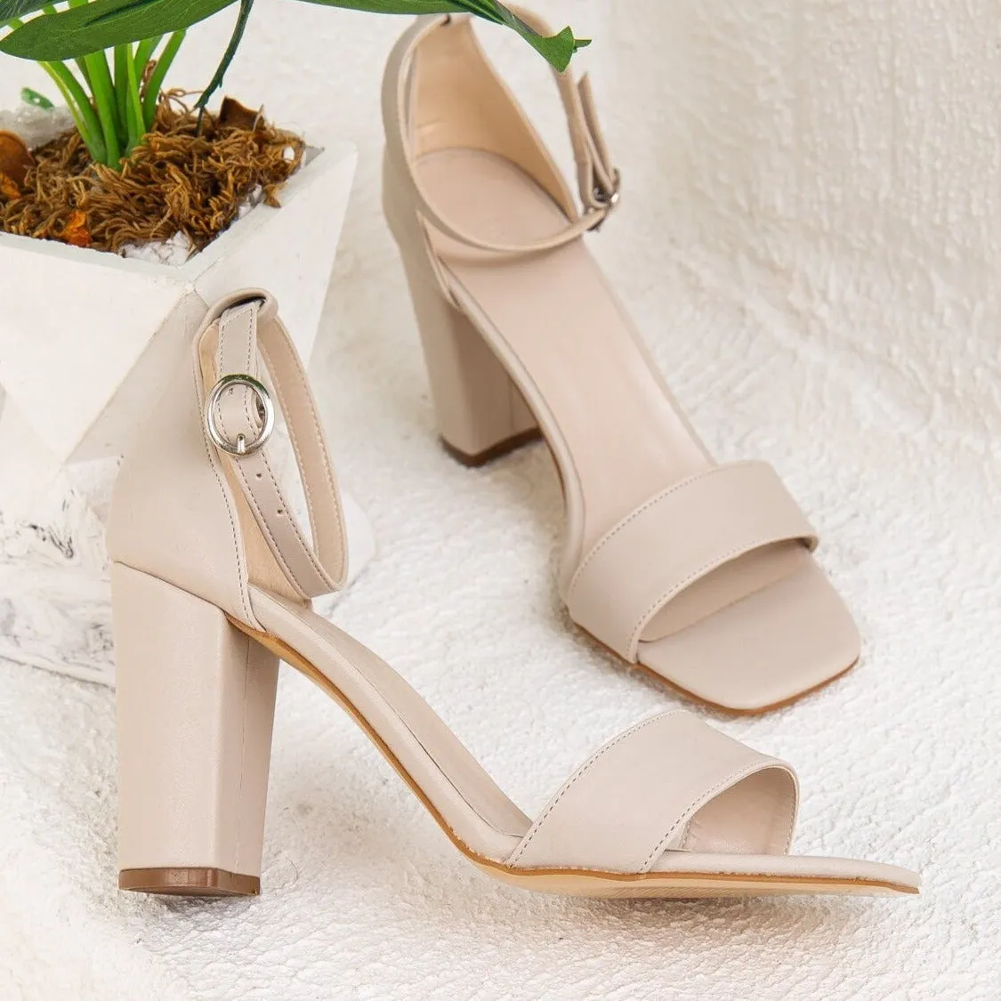 Jess - Beige Open Toe Block Heels