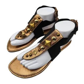 Kensie Girl Womens Sz 9 ankle Strap Sandals Gold Black Rhinestones