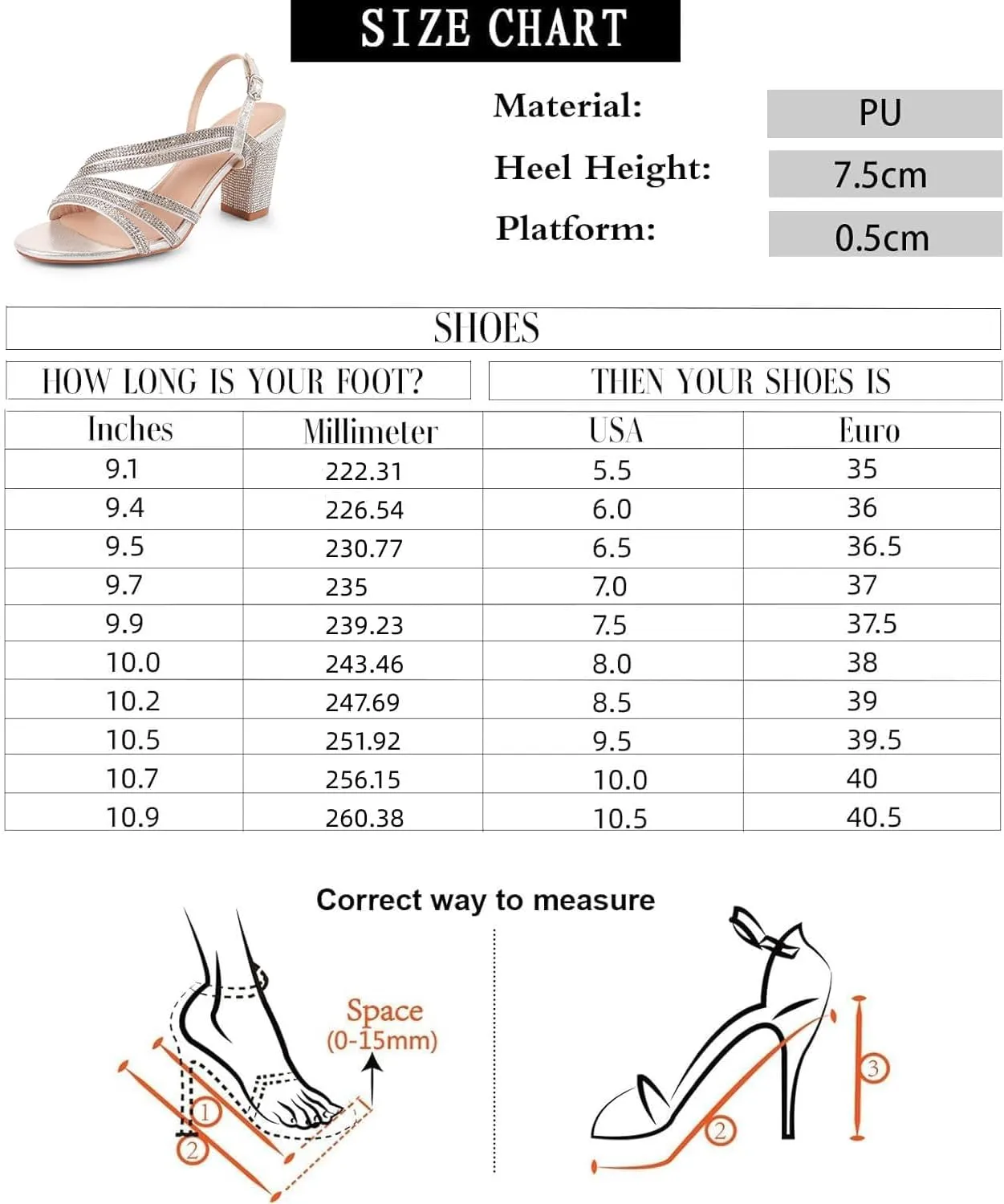 LALA IKAI Women's Strappy Slingback Chunky Heels Open Toe Rhinestones Sandals Fashion Dress Shoes