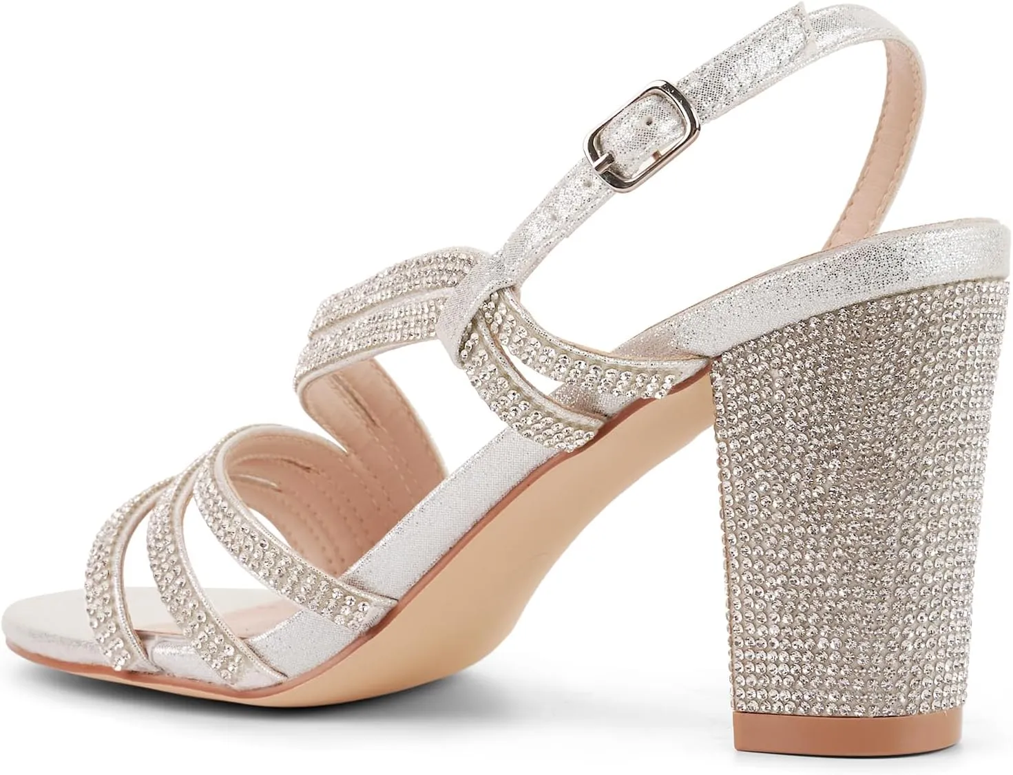 LALA IKAI Women's Strappy Slingback Chunky Heels Open Toe Rhinestones Sandals Fashion Dress Shoes