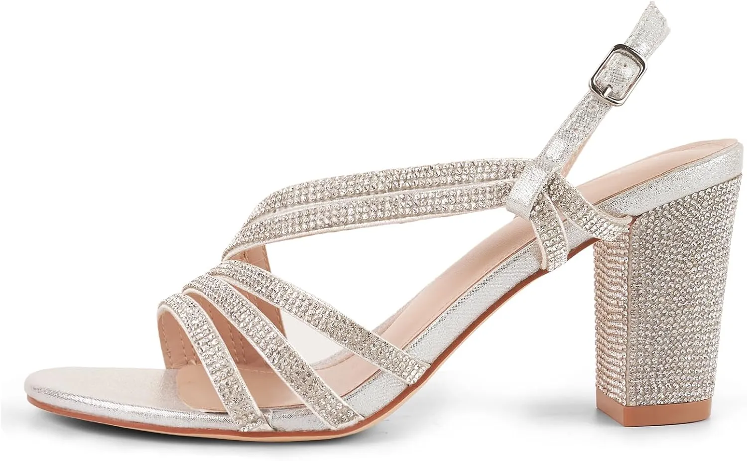 LALA IKAI Women's Strappy Slingback Chunky Heels Open Toe Rhinestones Sandals Fashion Dress Shoes