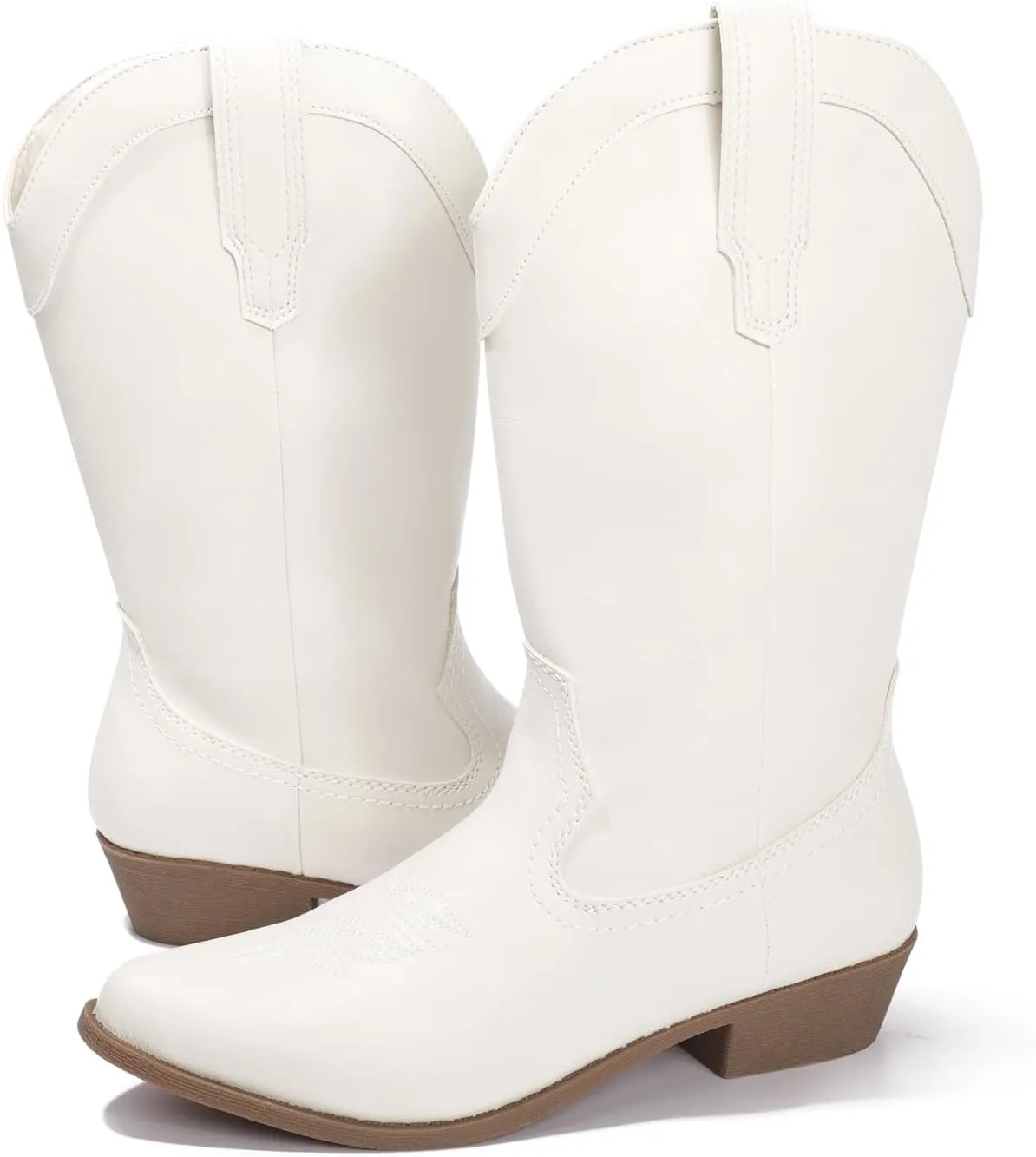 Luffymomo Women's Western Mid-Calf Cowboy Boots Point Toe Classic Cowgirl Boot