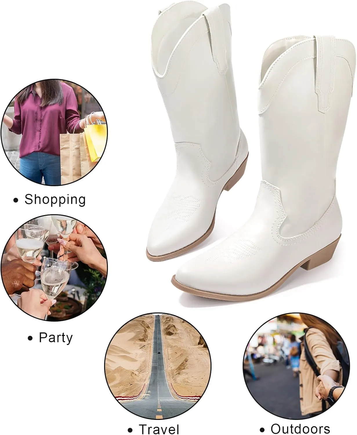 Luffymomo Women's Western Mid-Calf Cowboy Boots Point Toe Classic Cowgirl Boot