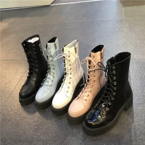 LUXE SEVEN DESIGN CHUNKY SOLE LACE UP HIKER BOOTS