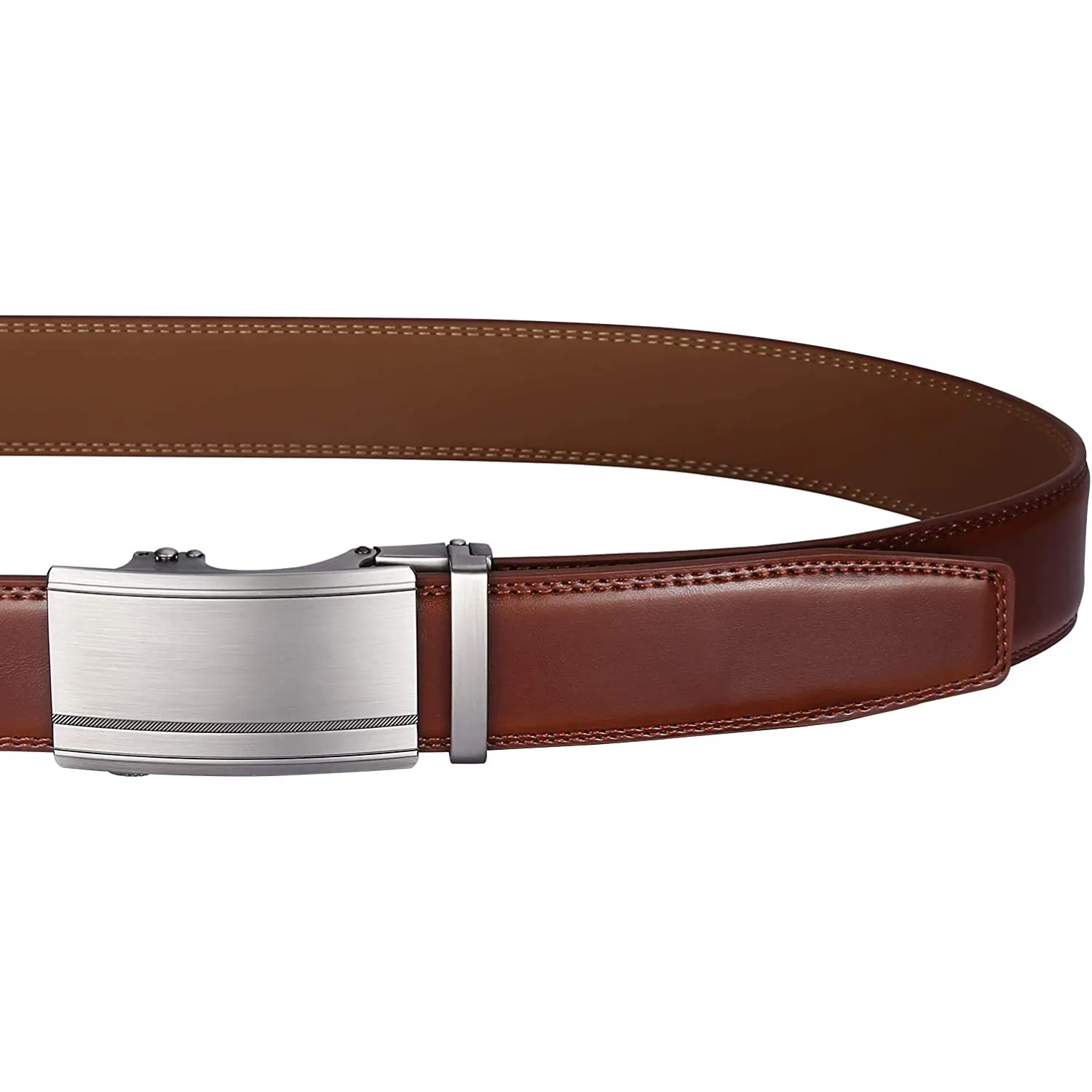 Men's Real Leather Ratchet | Dress Belt with Automatic Buckle |Elegant Gift Box | Brown Style22