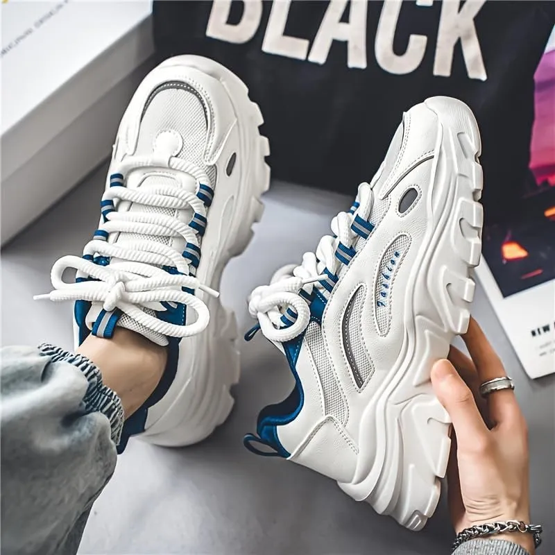 Men's Trendy Chunky Shoes, Comfy Non Slip Lace Up Casual Sneakers for Men's Outdoor Activities