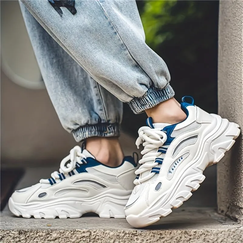 Men's Trendy Chunky Shoes, Comfy Non Slip Lace Up Casual Sneakers for Men's Outdoor Activities
