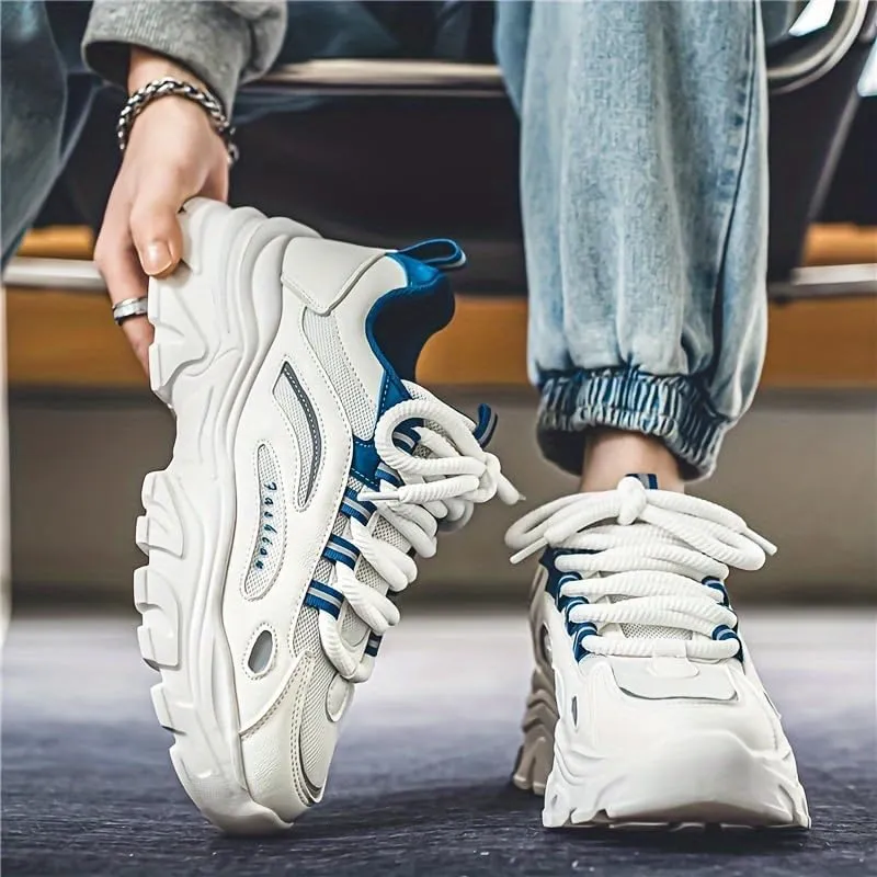 Men's Trendy Chunky Shoes, Comfy Non Slip Lace Up Casual Sneakers for Men's Outdoor Activities