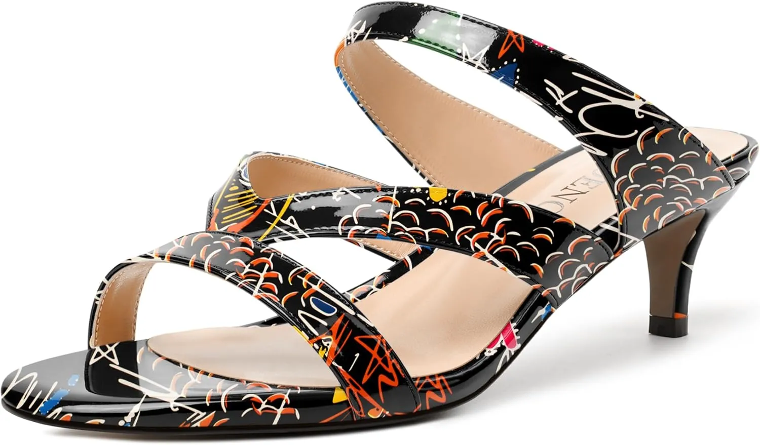 MODENCOCO Womens Patent Party Open Toe Stylish Casual Strappy Slip On Kitten Low Heel Heeled Sandals 2 Inch