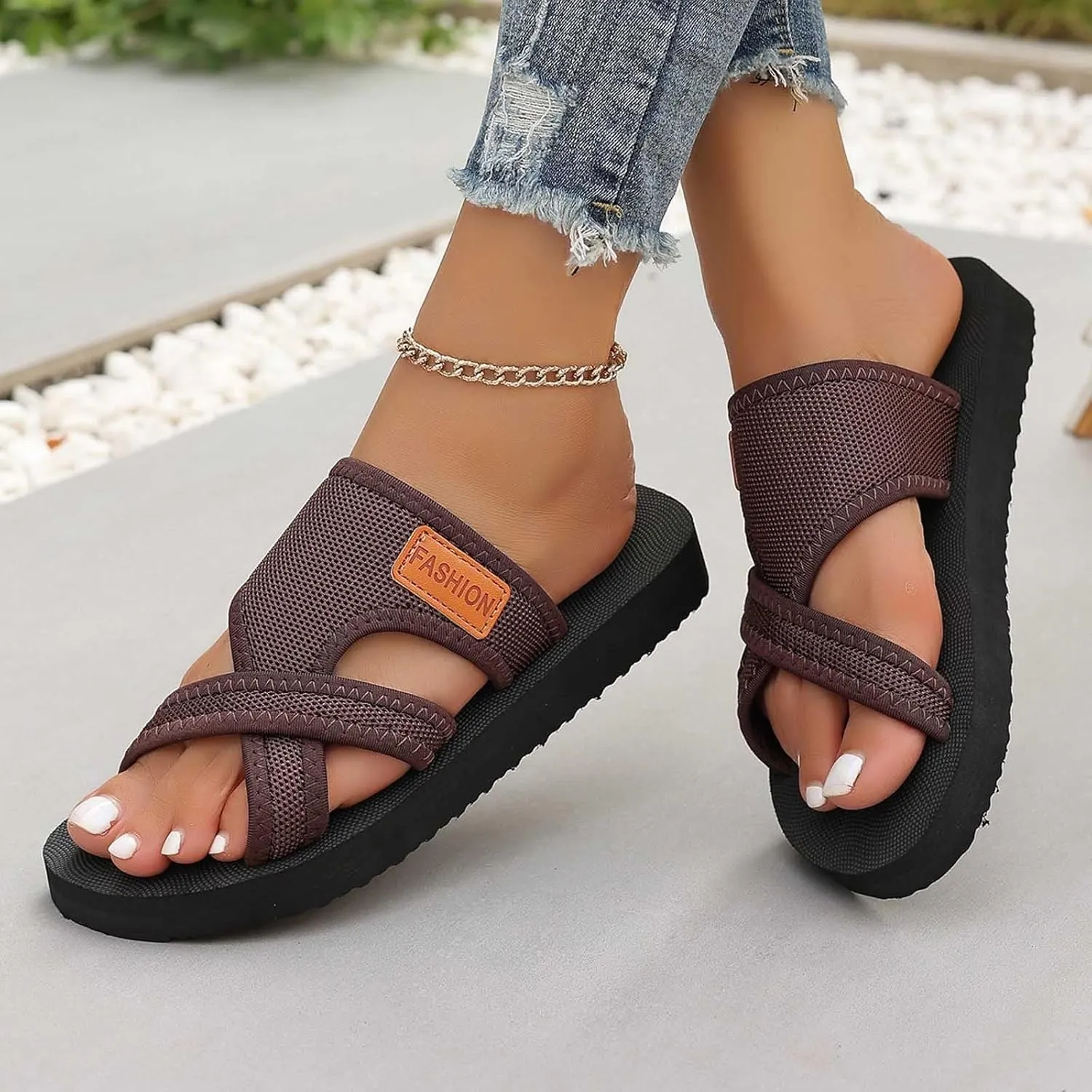 Orthopedic Sandals for Women Breathable Mesh Slide Flip Flops Arch Support Sandals Comfortable Beach Sandals